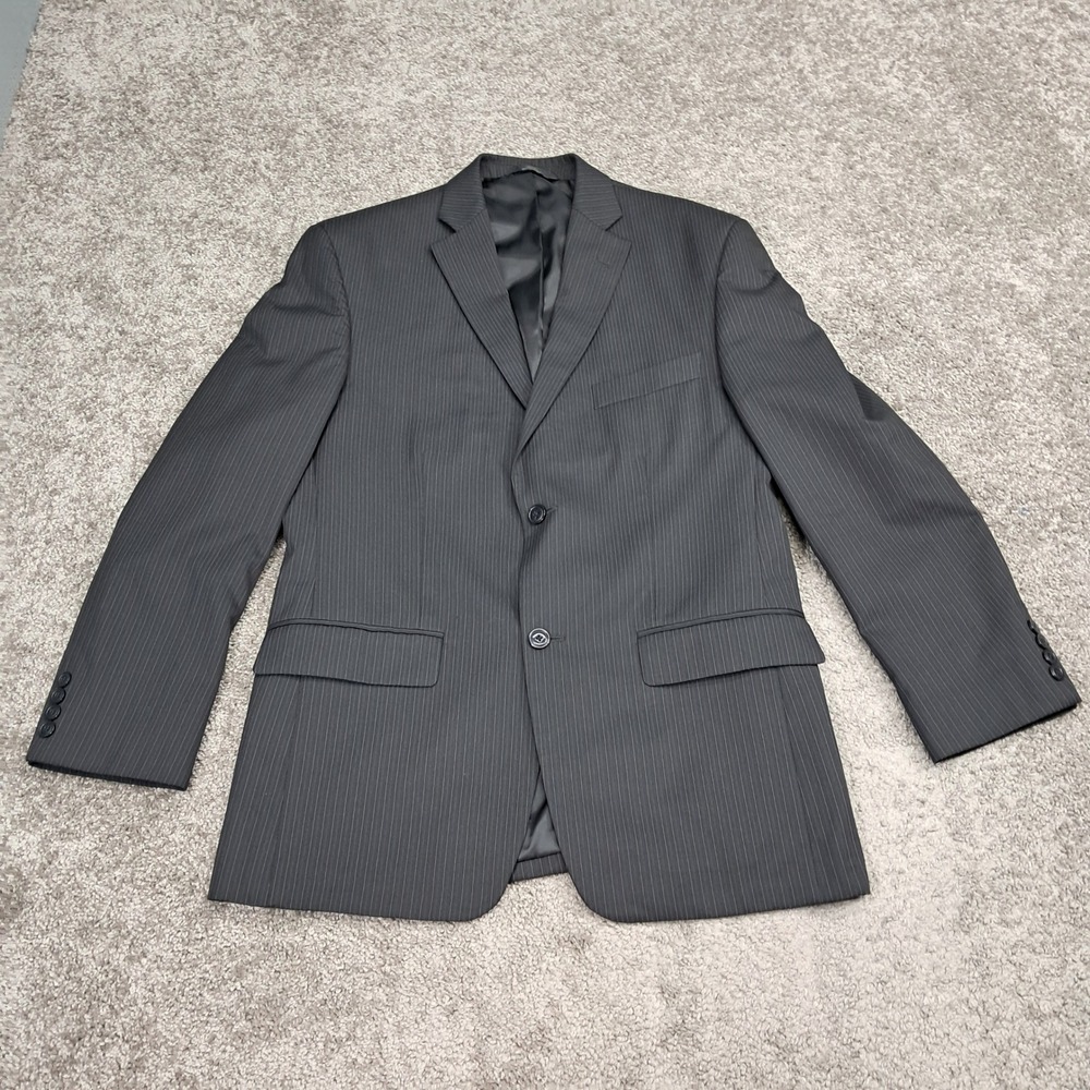 Haggar Mens Pinstripe Suit Jacket Charcoal Grey Two Button Blazer